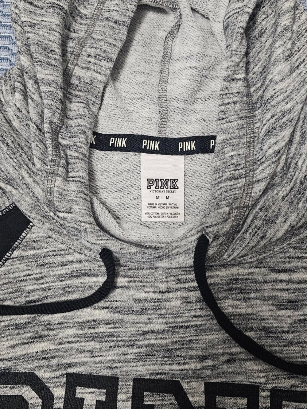 PINK Victoria’s Secret Gray & Black Hoodie Sweatshirt Black Logo Size Medium - Picture 4 of 6